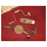 (2) Primitive Auger Drills (1) Wood Plane