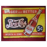 Metal One Sided Pepsi Cola Sign