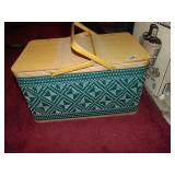 Vintage Picnic Basket W/Green Weaving