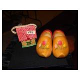 Set of Wooden Shoes & House Shaped Bead Bag.
