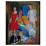 Flat of Misc. Vintage Dolls & Doll Clothing