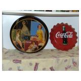 Coca-Cola Tray & Small Button Cap Sign