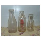 (3) Glass Meadow Gold Milk Bottles