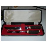 Vintage/Retro Stag Handle Carving Set In Case