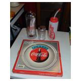 Glass Coca Cola Tray, Straw Holder, Plus
