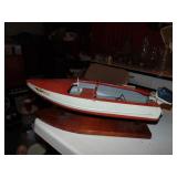 Vintage Metal RC Boat W/Wood Stand