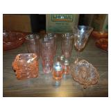 Lot Of Pink Depression Glass Tumblers & Extras