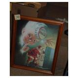 Vintage Framed Coca Cola  Santa Print