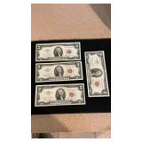 (4) 1963 Red Seal $2 Dollar Bills