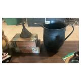 Metal Colonial Style Pitcher, Metal Funnel, Plus