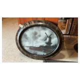 Oval "Stormy Day" Lithograph W/Grain Painted Frame