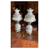 Pair Of Hurricane Style Glass Lamps