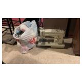 Vintage Kenmore Sewing Machine & Bag Of Yarn