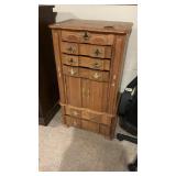 Oak Type Jewelry Armoire W/Brass Type Handles