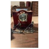 Mantle Clock & (2) Leaded Glass Cardinals