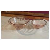 (2) Pink Hazel Atlas Pillar Optic Ribbed Bowls