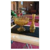 Mid Mod Amberina Glass Compote & Vase