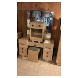 MCM Blond Vanity W/Mirror & Night Stand