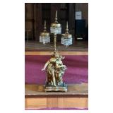 Antique Moreau? Figural Lamp W/Crystal Prisms
