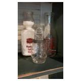 (2) Glass Dairy Bottles & Glass Nut/Meat Chopper