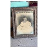 Large Antique Baby Portrait In Ornate Frame