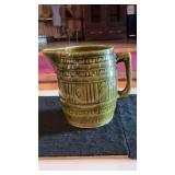 Glazed Yelloware Barrel Shaped Pottery Pitcher