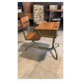 Antique School Desk W/Metal Frame