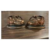 Pair Vintage Bronze Baby Shoe Book Ends