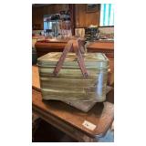 Vintage Metal Picnic Basket W/Wood Handles