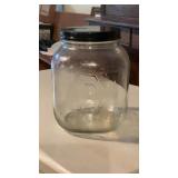 Antique Square Glass Counter Jar W/Metal Lid