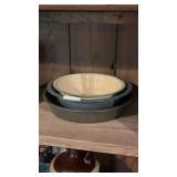 (2) Graniteware Pans & Metal Sieve