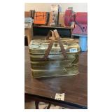 Vintage Metal Picnic Basket W/Wood Handles