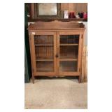 Antique Colonial Style Oak Glass Front Cabinet
