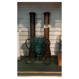 (2) Wooden Spools & Glass Insulater In Metal Stand