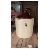 Brown & White Crock Finger Jug W/Turkey Drop
