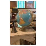 Vintage Globe On Stand & Brass Schoolhouse Bell