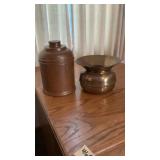 Vintage Copper Humidor Can & Brass Spittoon