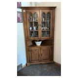 Maple Type Corner Cabinet W/Glass Front Doors