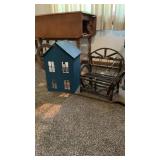 Folk Art Type Hall Lamp & Mini Willow Bench
