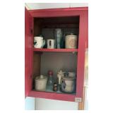 Cabinet Full Of Misc. Mugs, Decor, Glassware, Plus