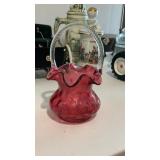 Mulberry Fenton Thumbprint Art Glass Baket