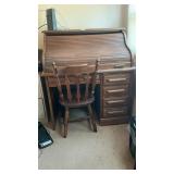 Oak Roll Top Desk W/Chair