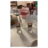 (2) Budweiser Glasses & Glass Pitcher