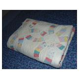 Antique Double Wedding Ring Pattern Quilt, Plus