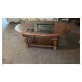 Bessett? Oak & Glass Oval Shaped Coffee Table