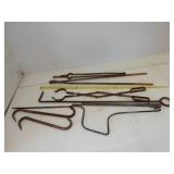 group of 9-lg cast items-blacksmith tongs