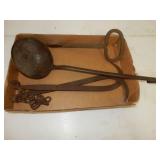 3 items-ice tongs 14" L, ladle 18" L, hay hook 11"