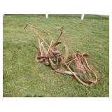 primitive assort. steel wheels, garden push plow