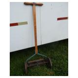 antique push lawn reel mower w/wood handles