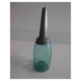 1-blue Mason jar with newer spout 12 1/2" H